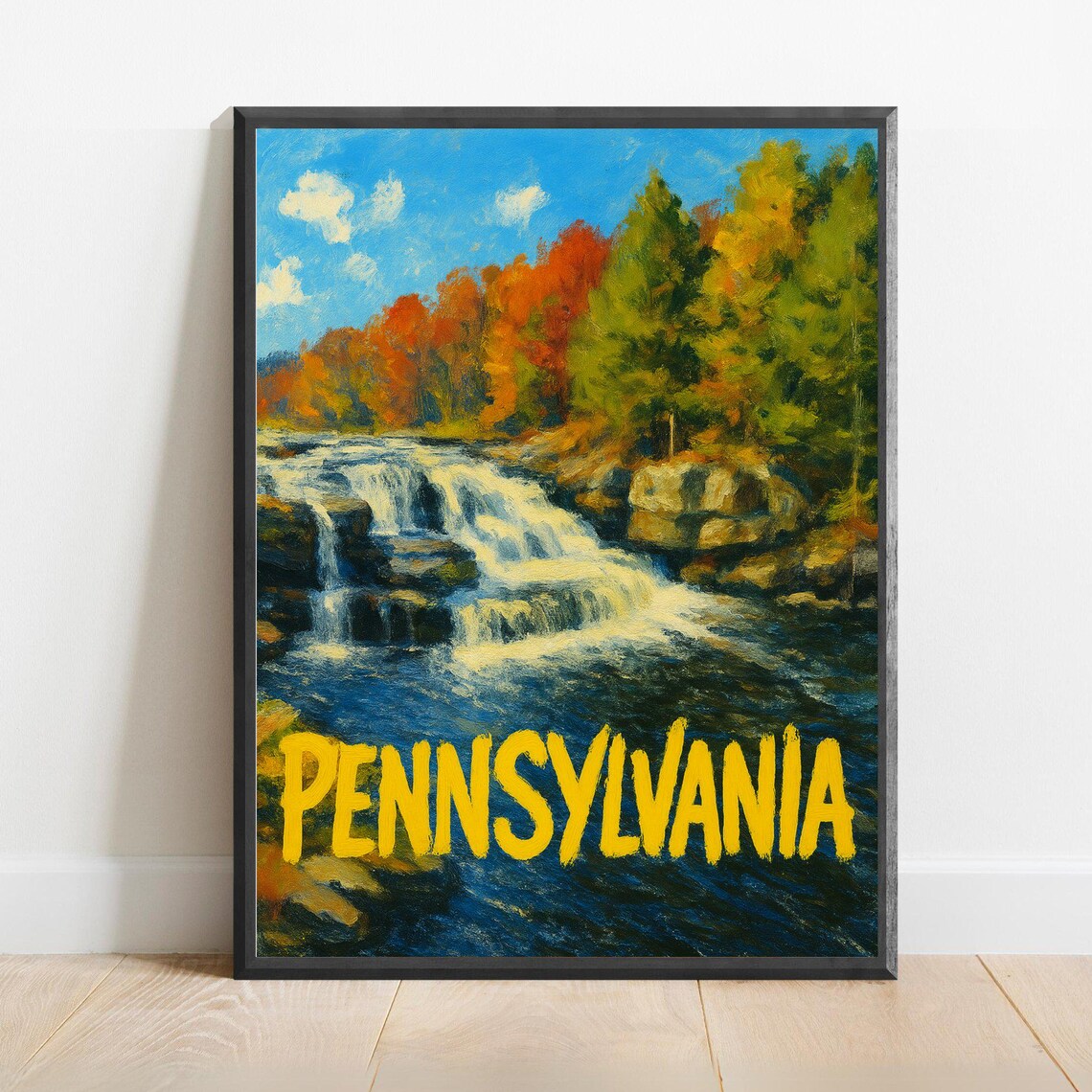 Pennsylvania Autumn Waterfall Forest Impressionist Travel Poster