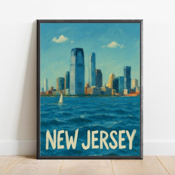 New Jersey Poster Impressionist Travel Art Print Modern Wall Decor Bold Textured Brushstrokes