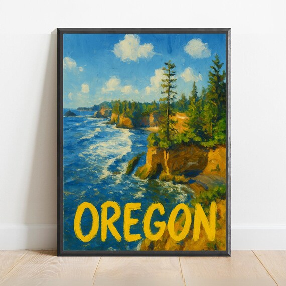 Oregon Poster Impressionist Travel Art Print Modern Wall Decor Bold Textured Brushstrokes