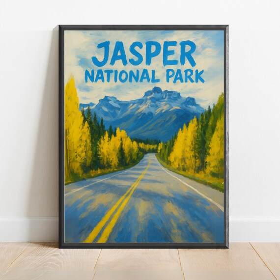 Jasper National Park Autumn Road to the Mountains Travel Poster