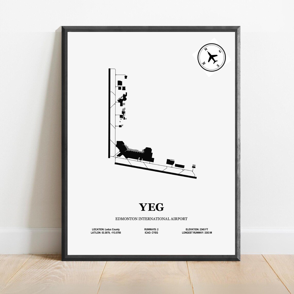 YEG Edmonton International Airport Runway Map Aviation Poster
