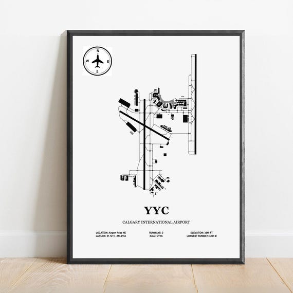 YYC Calgary International Airport Map, Aviation Poster