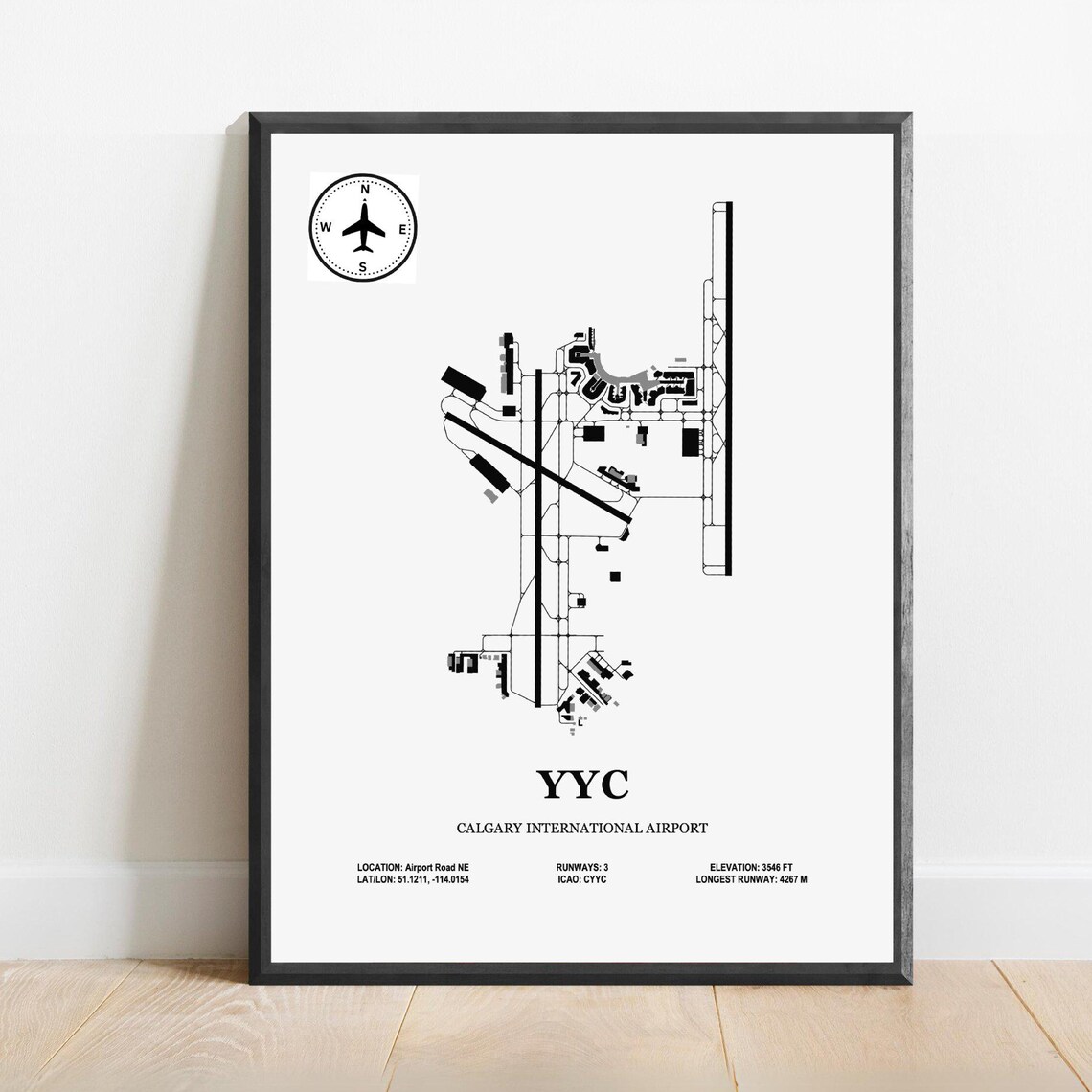 YYC Calgary International Airport Map, Aviation Poster