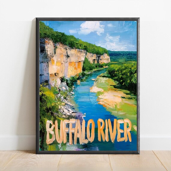 Buffalo River Poster Abstract Travel Art Print Modern Wall Decor Bold Textured Brushstrokes