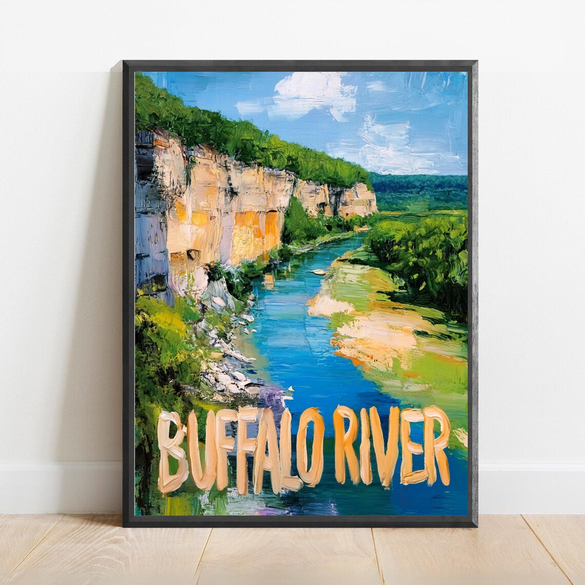 Buffalo River Poster Abstract Travel Art Print Modern Wall Decor Bold Textured Brushstrokes