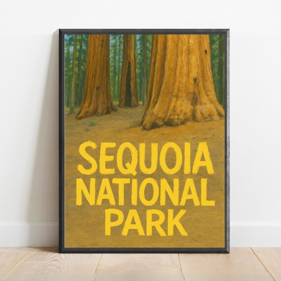 Sequoia National Park Giant Redwoods Grove Vintage Travel Poster