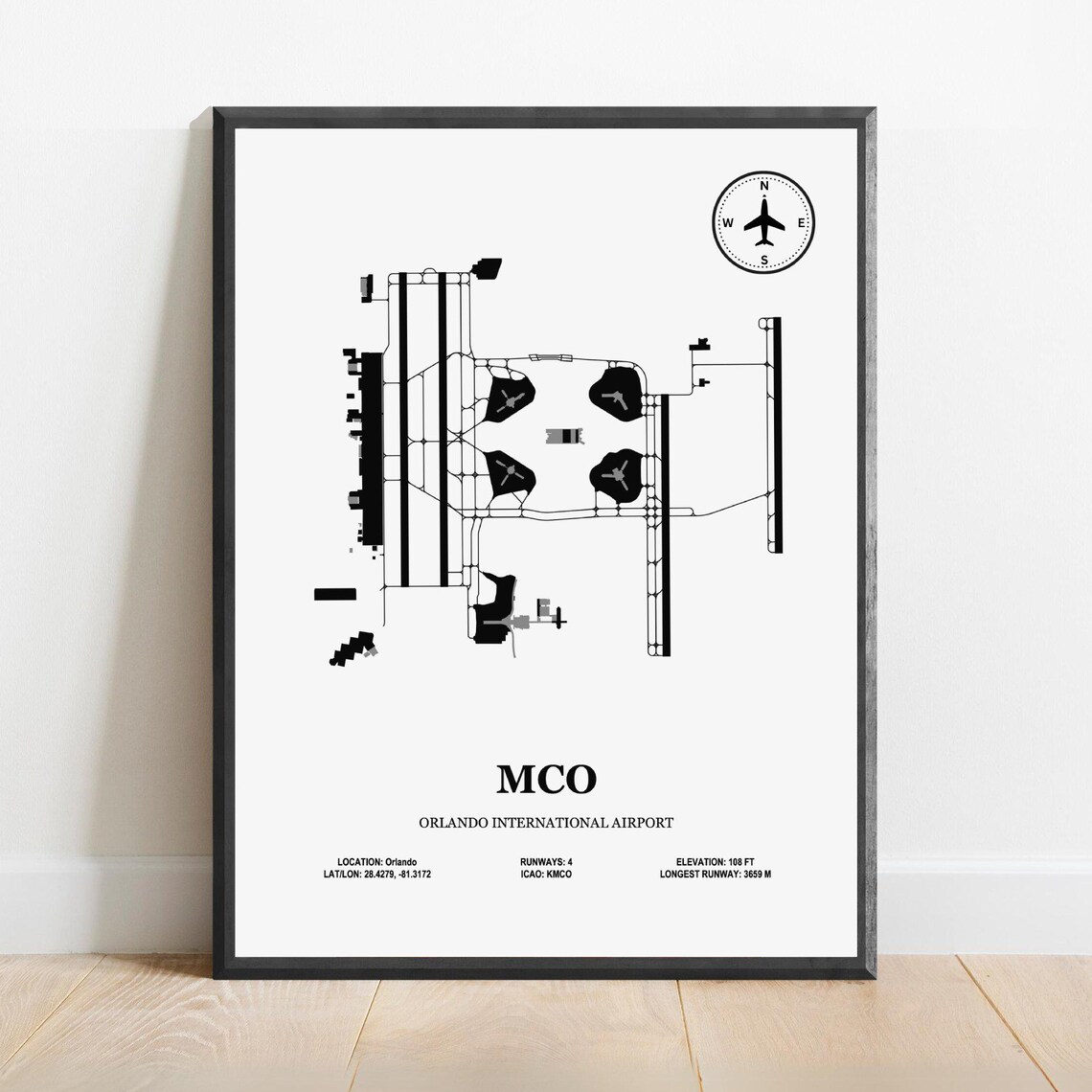 MCO Orlando International Airport Design Map Poster