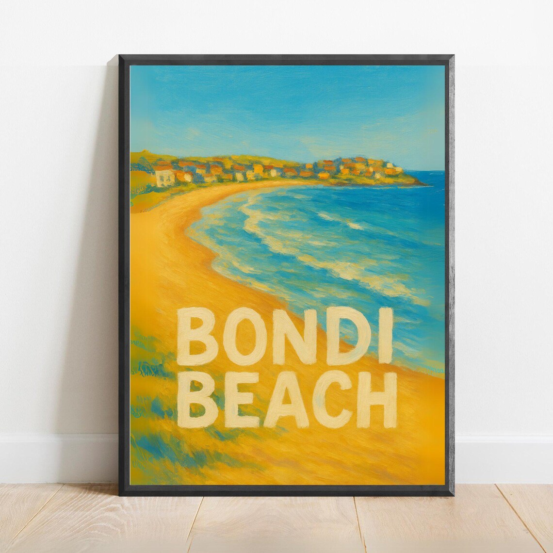Bondi Beach Australia Golden Sand Surf Bold Type Travel Poster