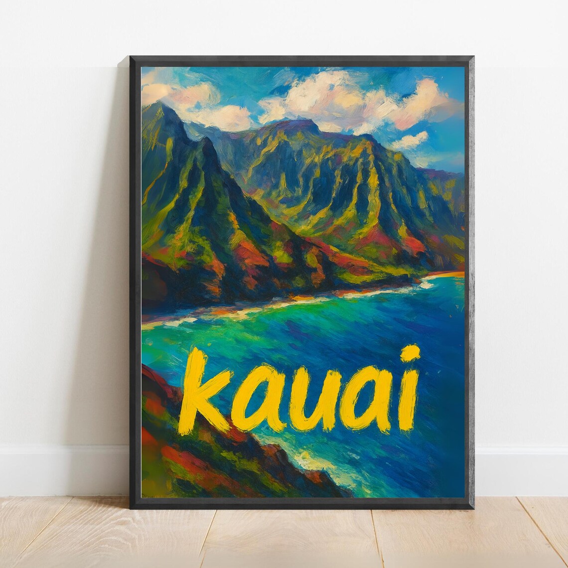 Kauai Na Pali Coast Vibrant Hawaii Island Ocean Cliffs Travel Poster