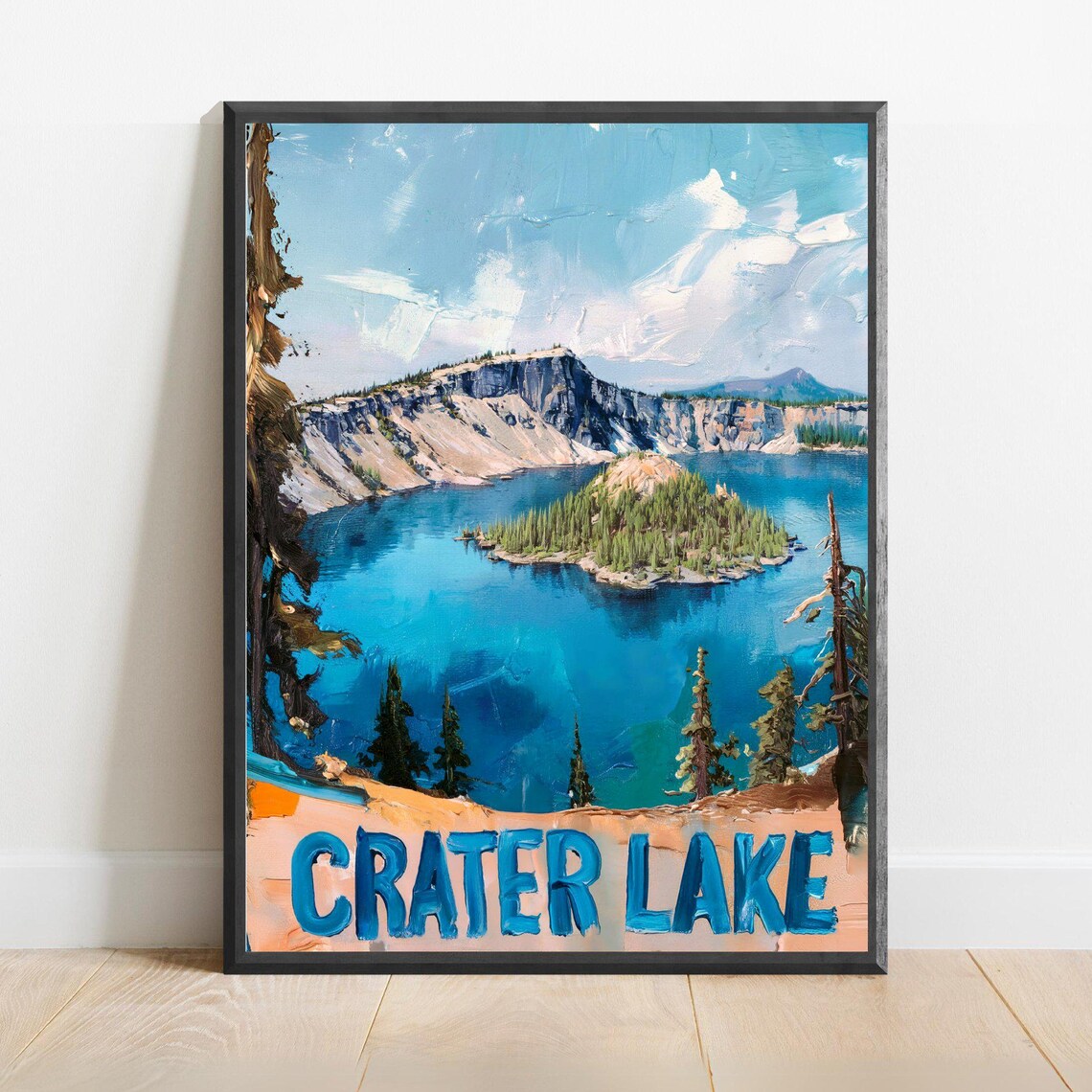 Crater Lake Wizard Island Deep Blue Caldera Oregon Travel Poster
