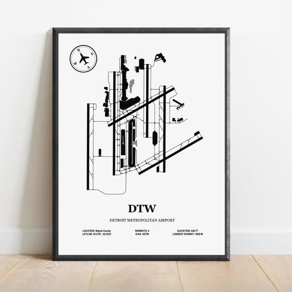 Dtw Detroit Metropolitan Airport Design Map Aviation Poster