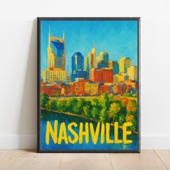 Nashville Poster Impressionist Travel Art Print Modern Wall Decor Bold Textured Brushstrokes