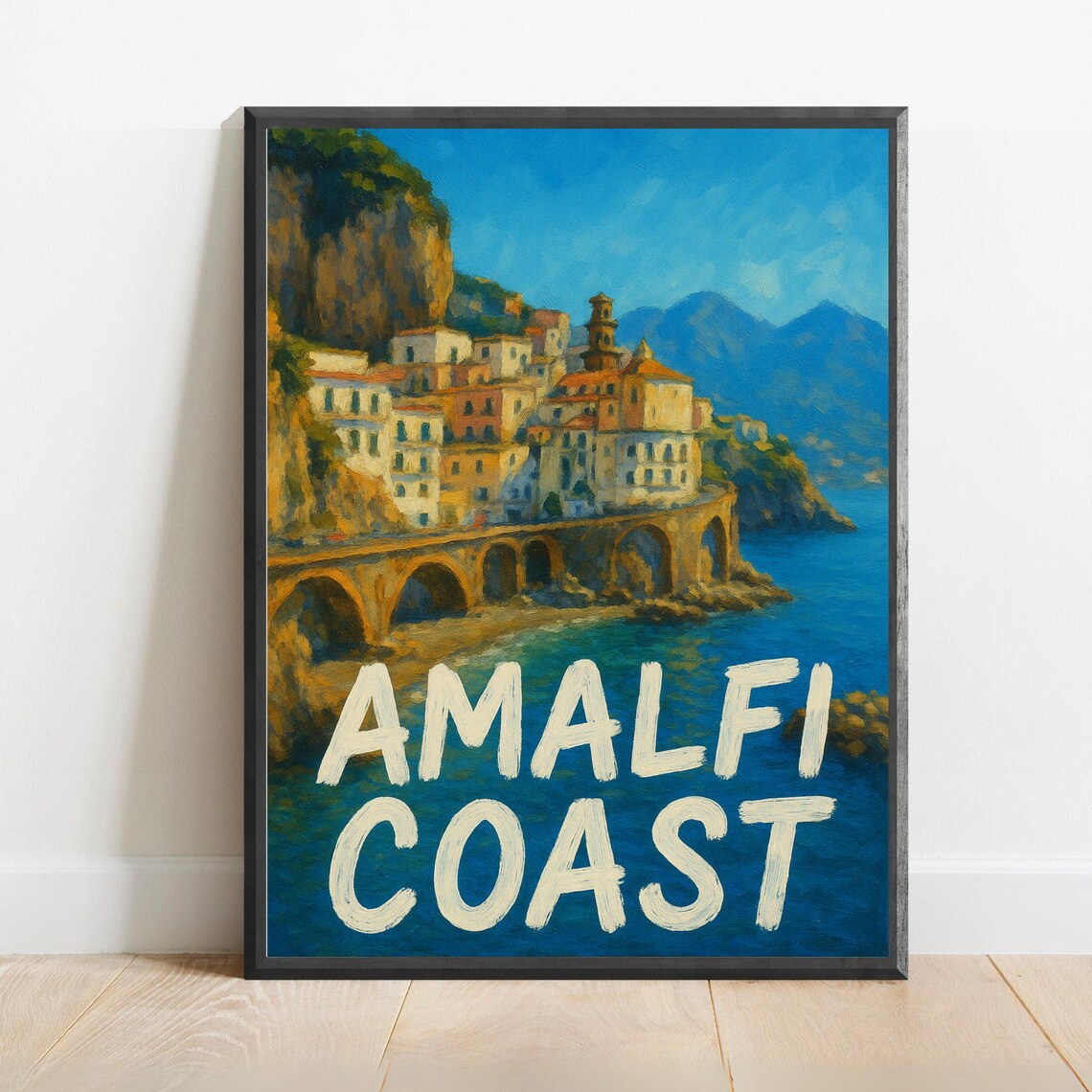 Amalfi Coast Italy Cliffside Village Mediterranean Travel Poster