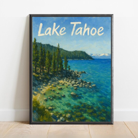Lake Tahoe Poster Impressionist Travel Art Print Modern Wall Decor Bold Textured Brushstrokes