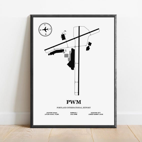 Pwm Portland International Jetport Airport Design Map Aviation Poster