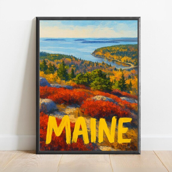 Maine Poster Impressionist Travel Art Print Modern Wall Decor Bold Textured Brushstrokes