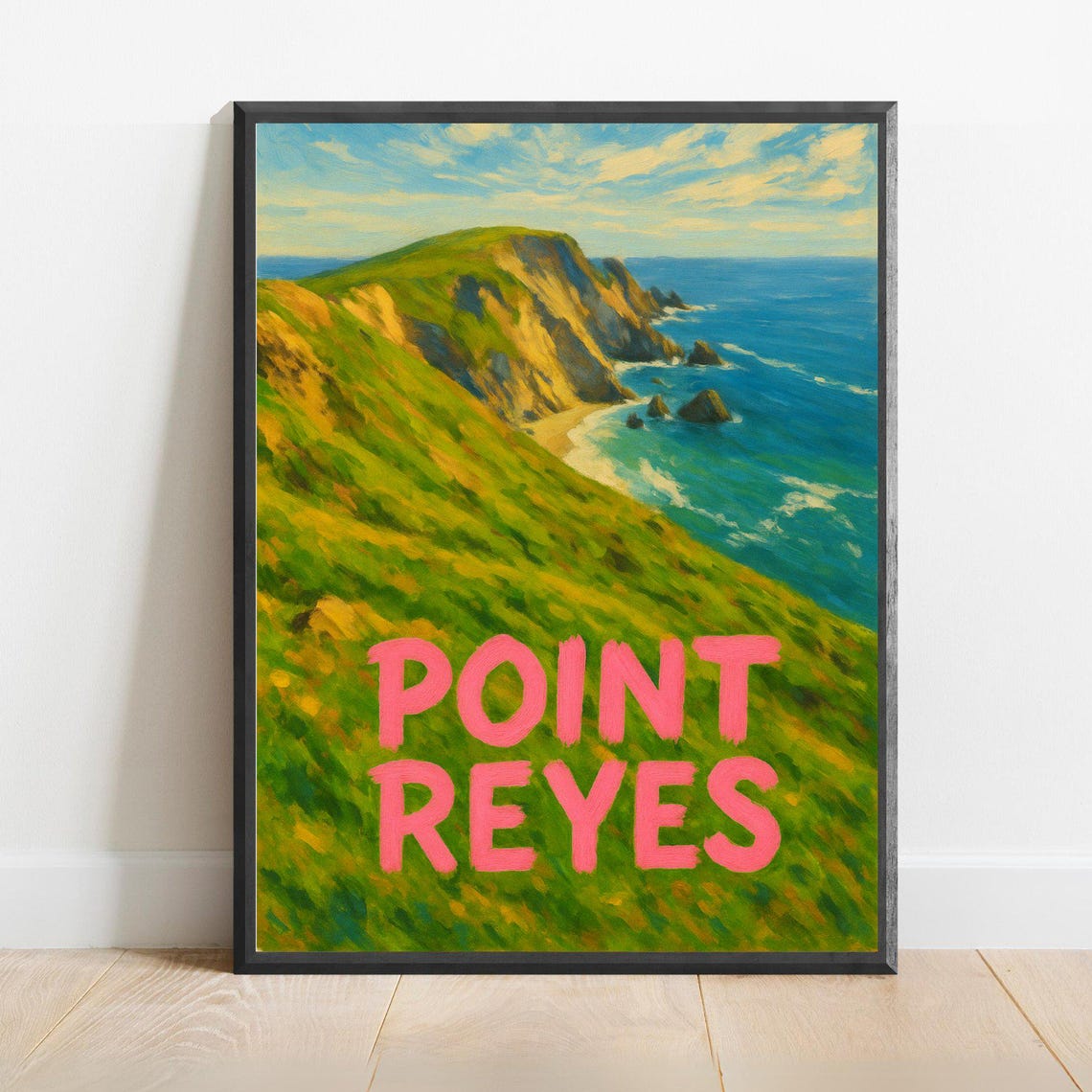 Point Reyes Green Coastal Cliffs And Ocean Waves Travel Poster
