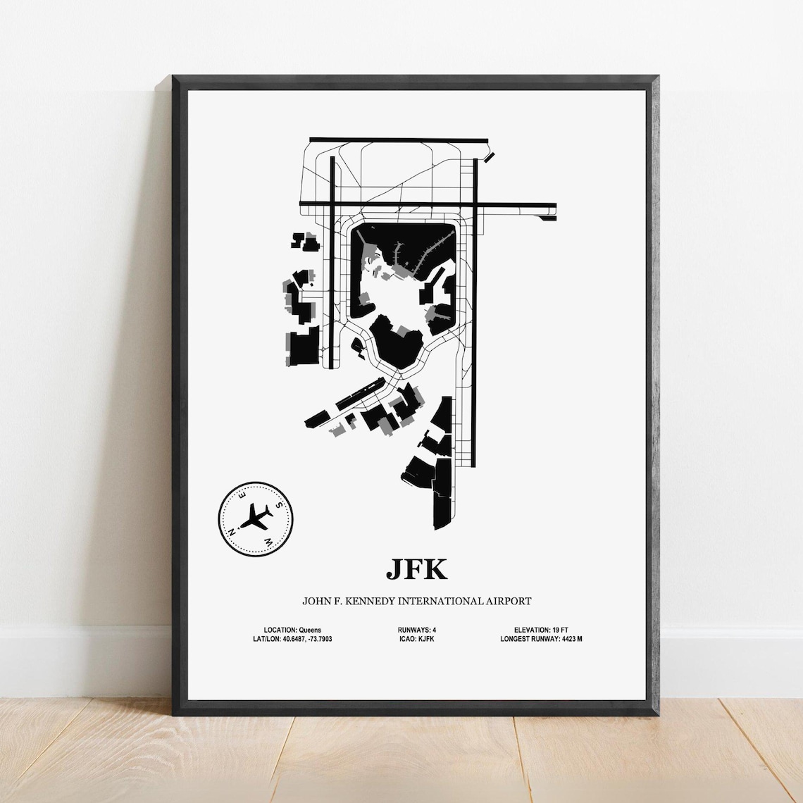JFK John F Kennedy International Airport Map, Aviation Poster