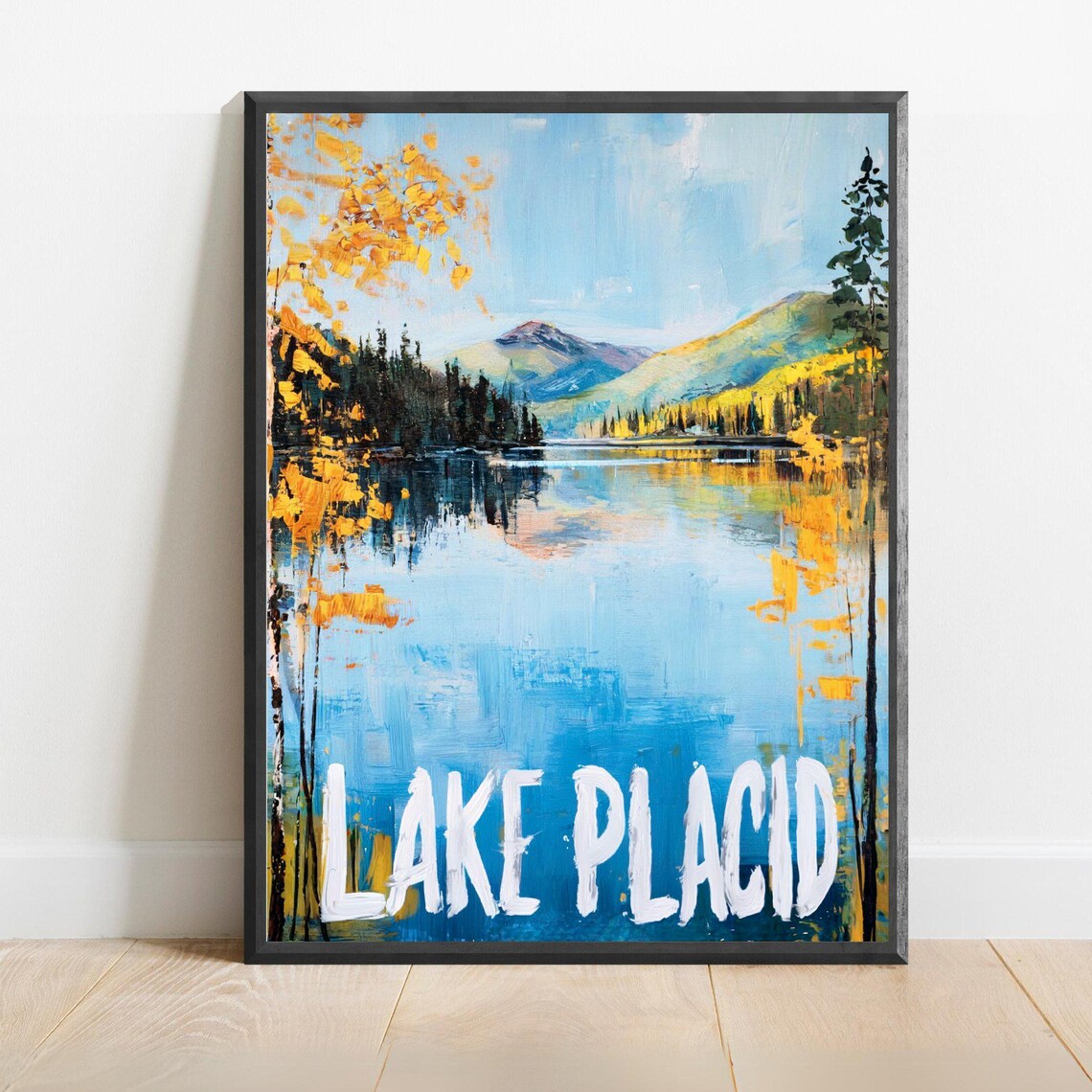 Lake Placid Autumn Aspens Mirror Lake Impressionist Travel Poster