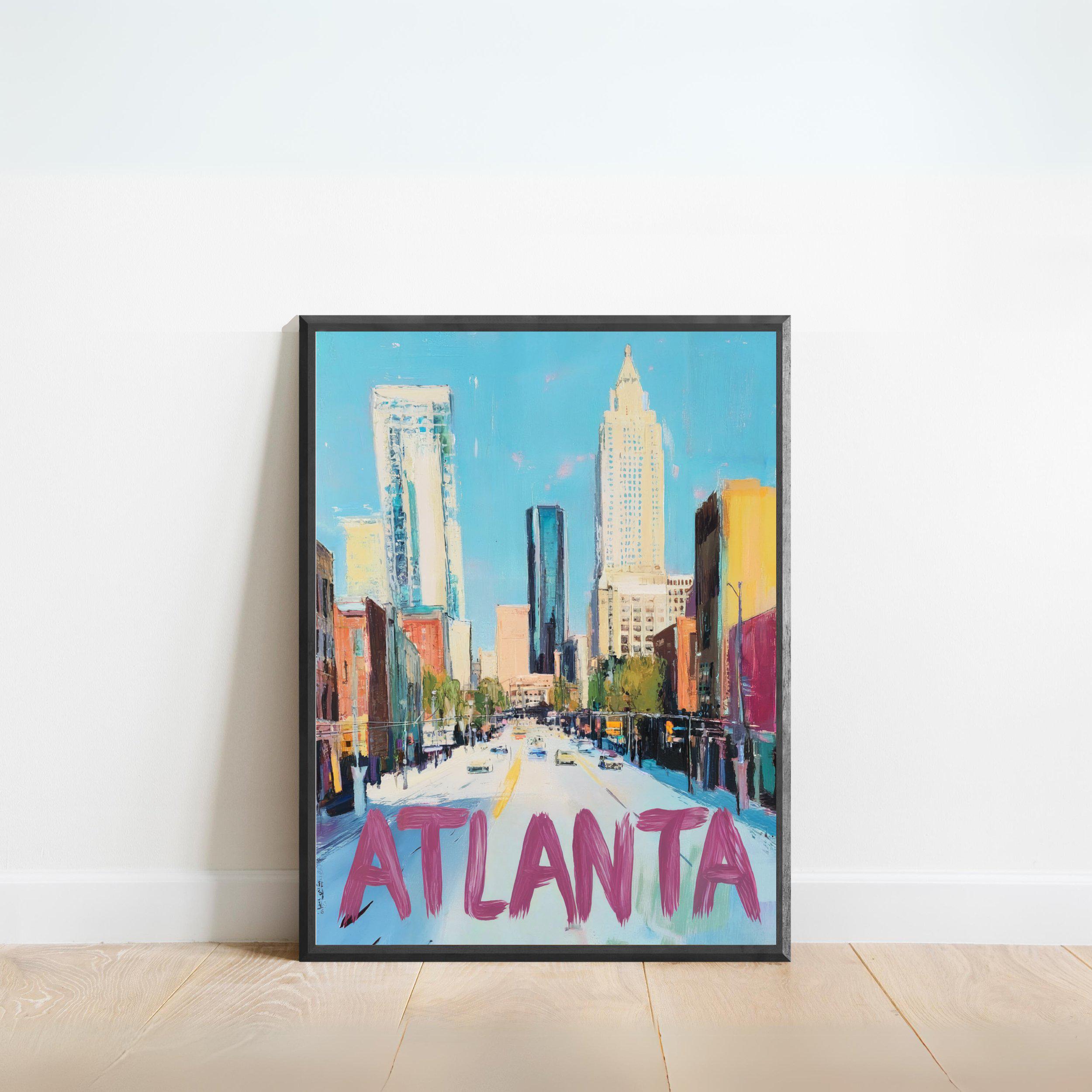 Atlanta Downtown Skyline Poster With Pink Painted City Travel Art