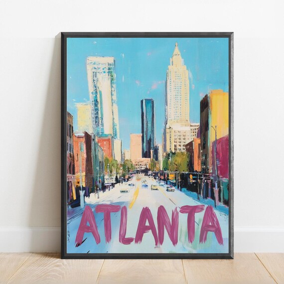Atlanta Downtown Skyline Poster With Pink Painted City Travel Art