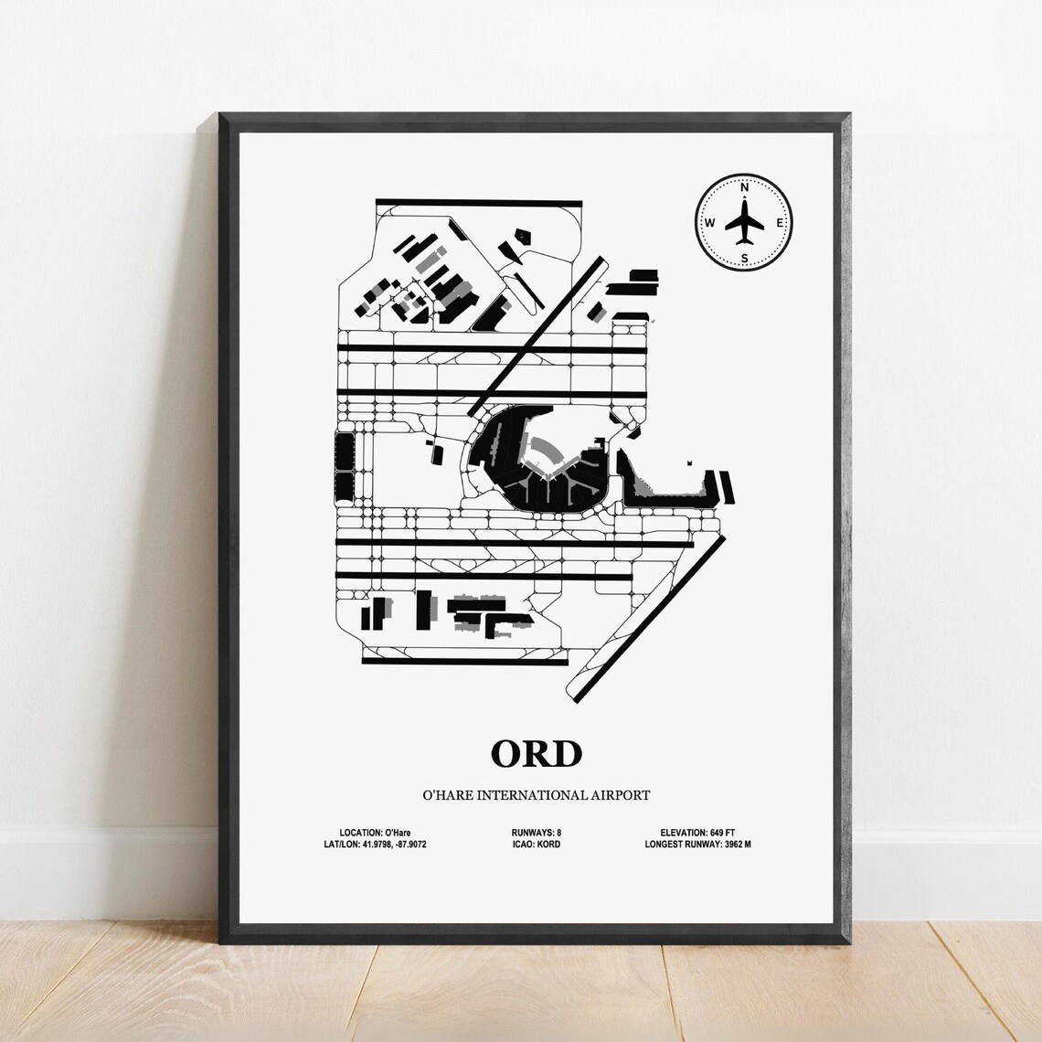 ORD O'Hare International Airport Design Map Poster