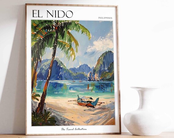 El Nido Philippines Tropical Beach Cliffs Boat Art Travel Collection Poster