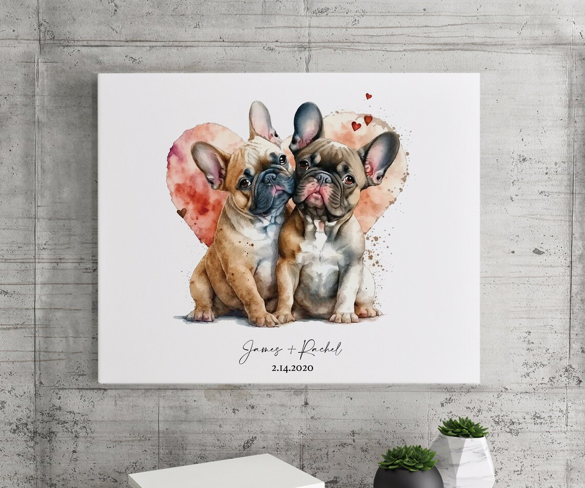 Custom Watercolor French Bulldog Couple Pet Portrait Gift Poster - Image 3