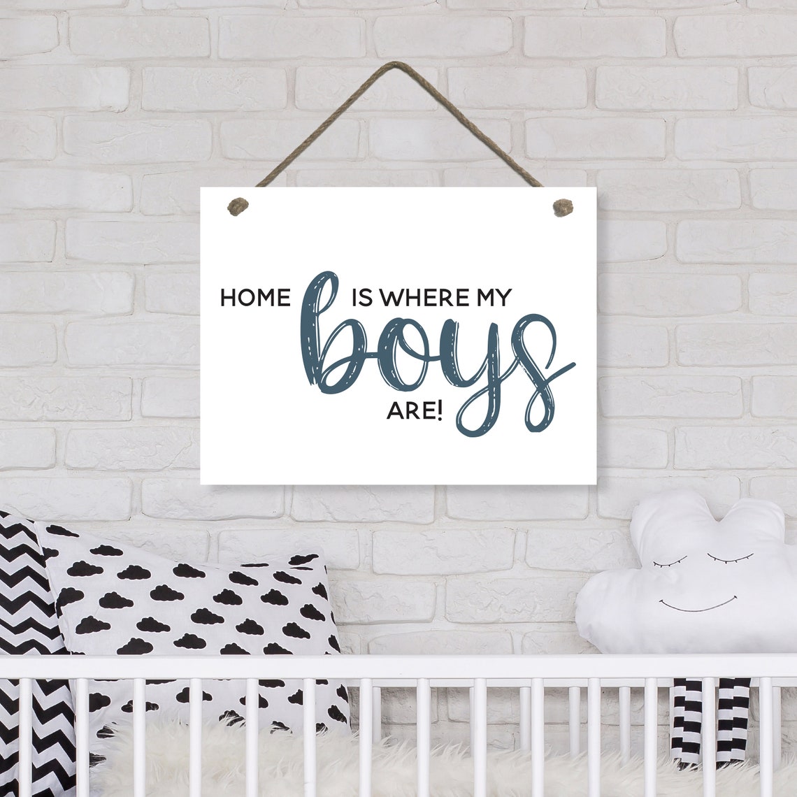 Home Is Where My Boys Are Dusty Blue Script Family Love Quote Poster - Image 2
