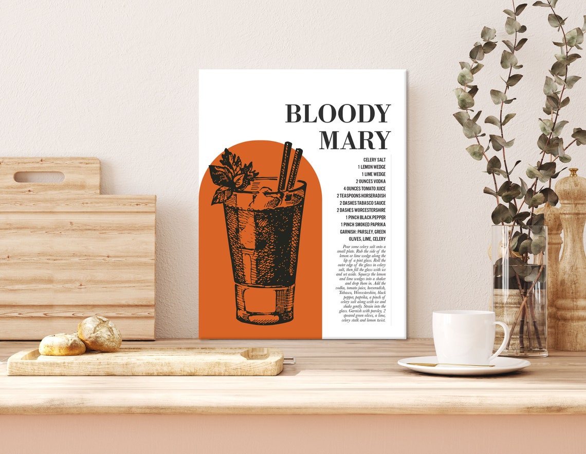 Bloody Mary Cocktail Recipe Illustration Retro Rustic Bar Wall Poster - Image 3