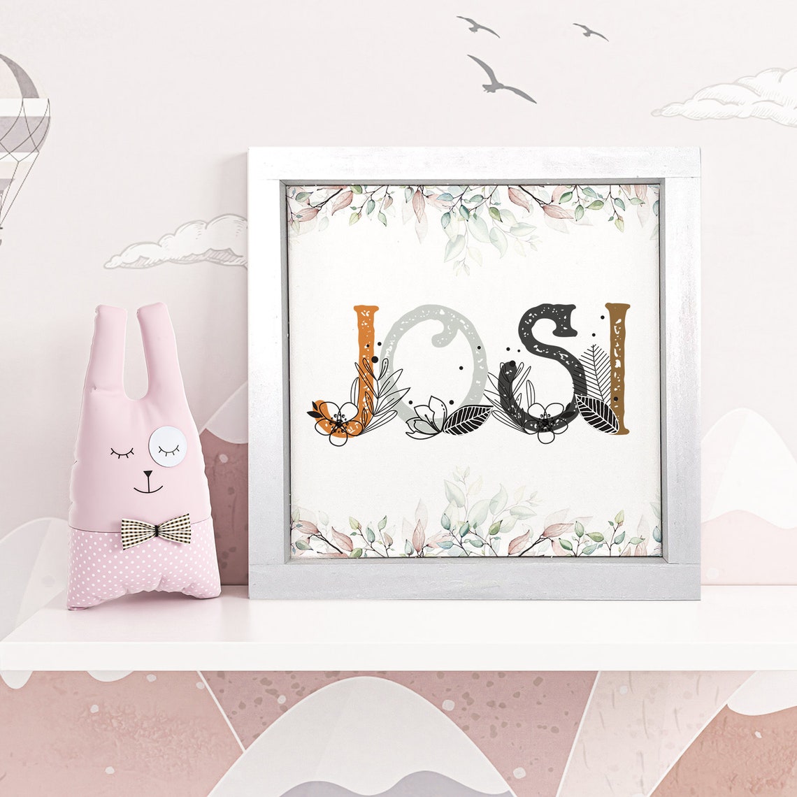 Personalized Floral Name Nursery Art Custom Girl Name Poster