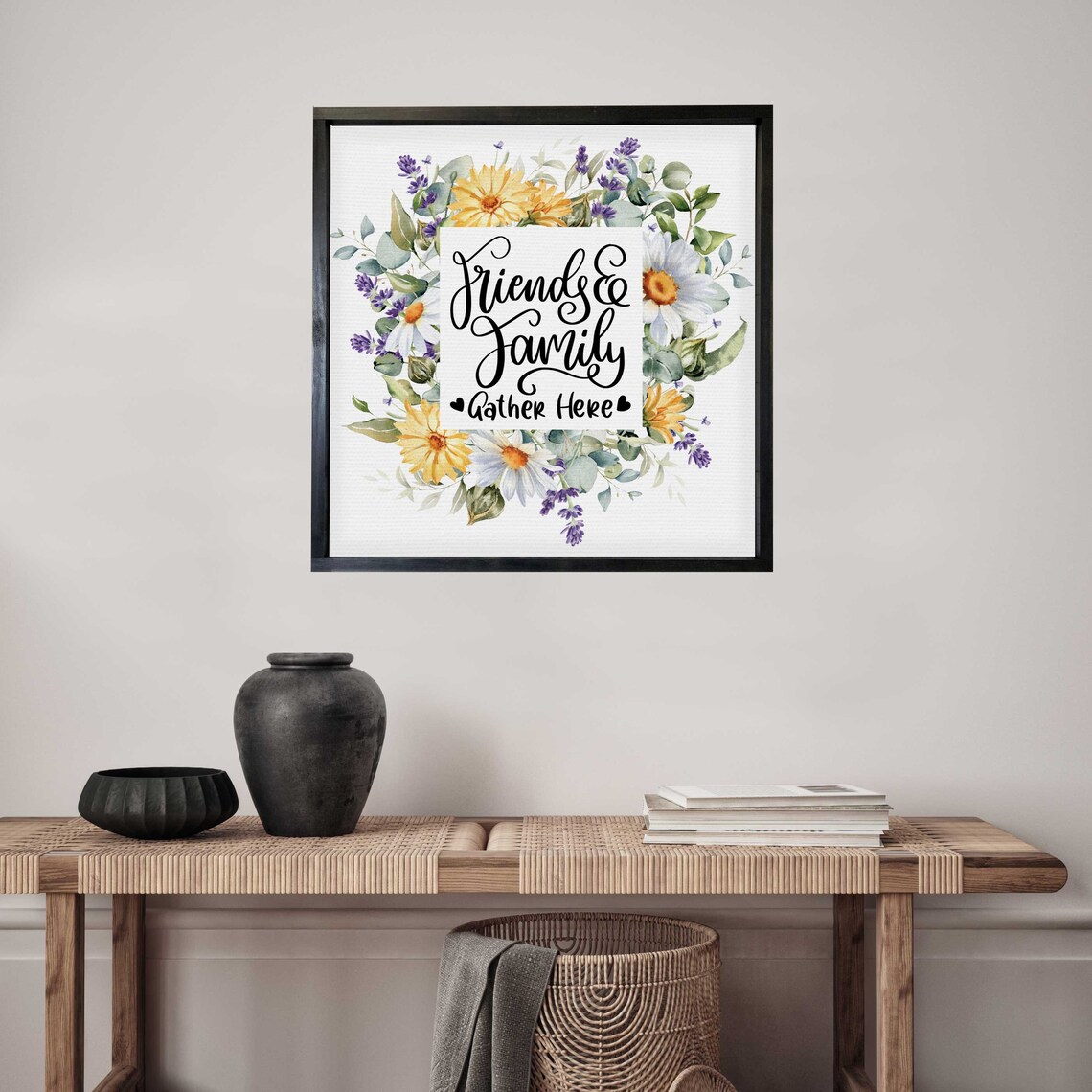 Friends and Family Gather Here Floral Wreath Canvas Wall Print - Image 3