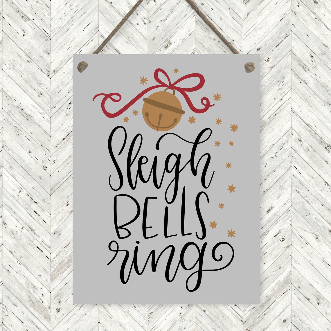 Sleigh Bells Ring Christmas Sign With Bell and Red Bow Poster - Image 2