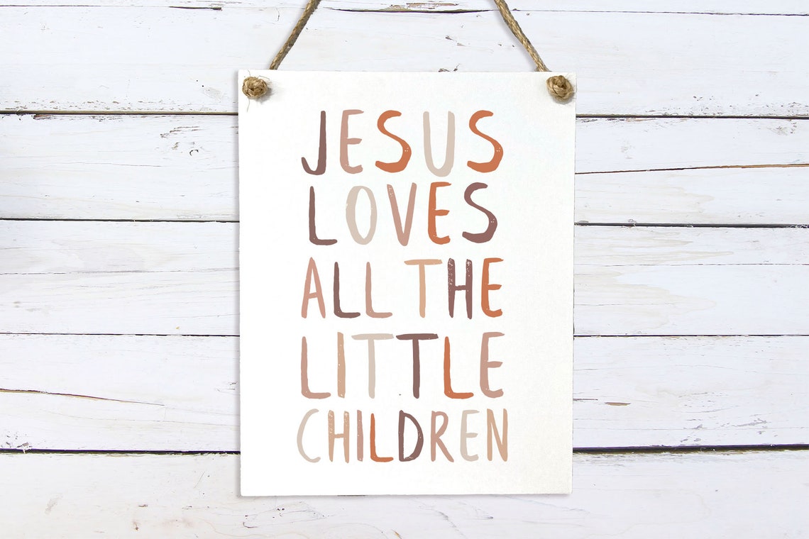 Jesus Loves All The Little Children Boho Nursery Religious Poster - Image 2