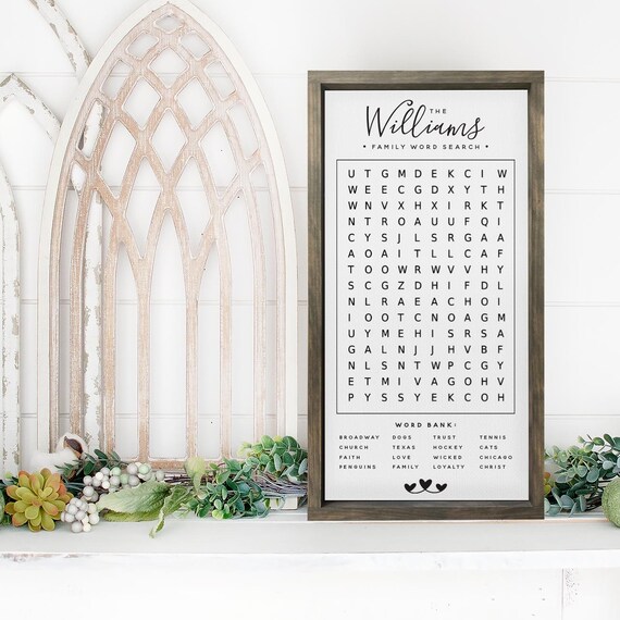 Your Familys Name Custom Word Search Puzzle Personal Family Signs Family Monograms Customizable Decor Custom Signs Custom Decor