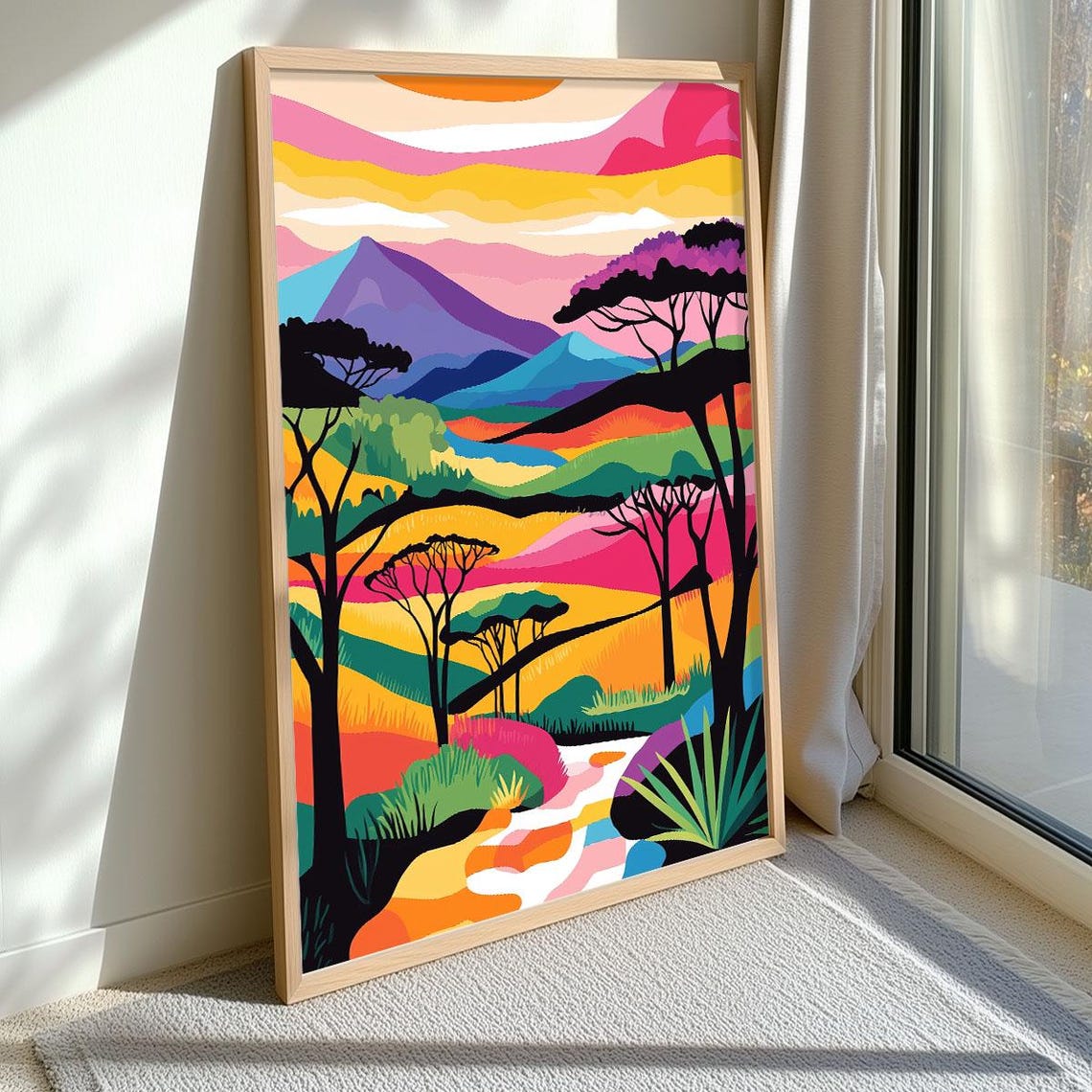 Colorful African Savanna Sunset Vivid Abstract Landscape Wall Art - Image 3