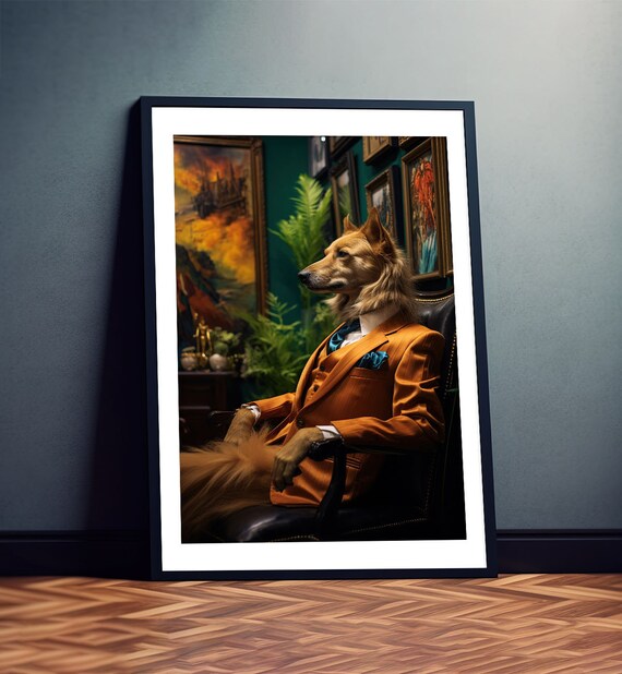 Elegant Dog In Orange Suit Gallery Portrait Gentleman Poster