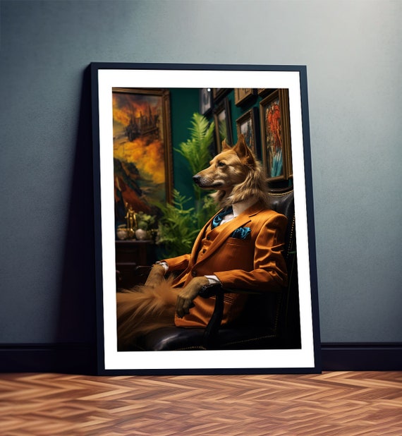 Elegantly Dressed Dog In The Gallery Poster Picture For Framing Exclusive Wall Art For Living Room Bedroom