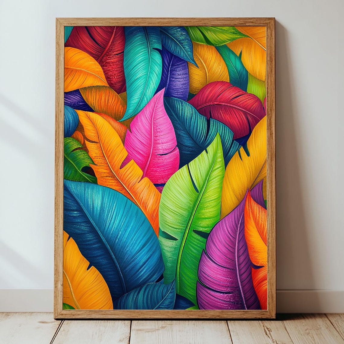 Bold Vibrant Tropical Banana Leaves Rainbow Botanical Wall Art