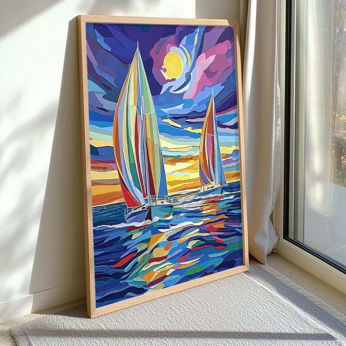 Colorful Sailboats Sunset Ocean Racing Sailing Seascape Wall Art - Image 3