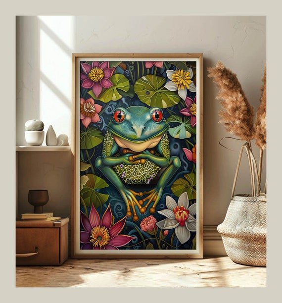 Happy Frog On The Lake Art Print Poster Picture To Frame Wall Art For Living Room Or Bedroom