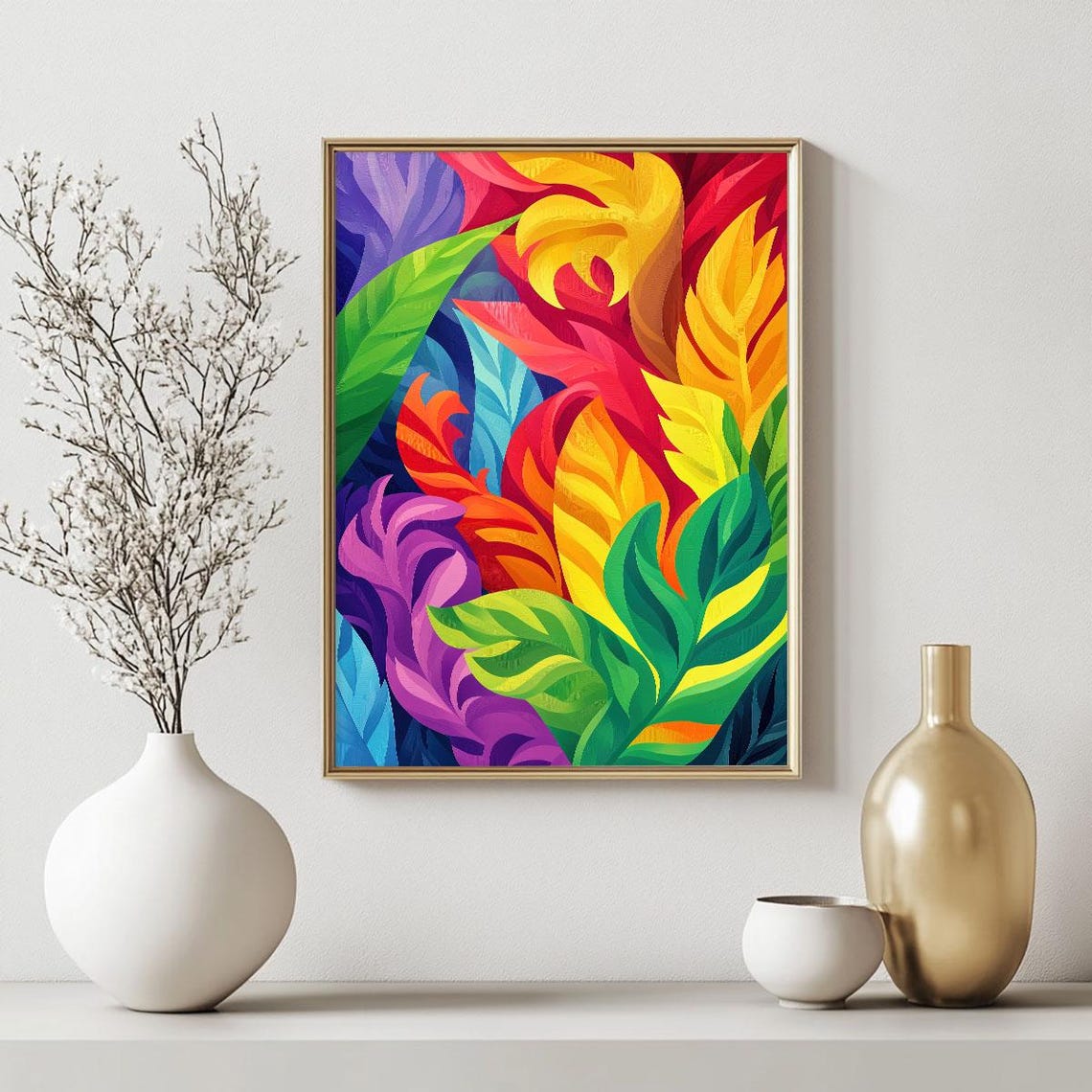 Rainbow Tropical Leaves Bold Colorful Jungle Botanical Wall Art - Image 2