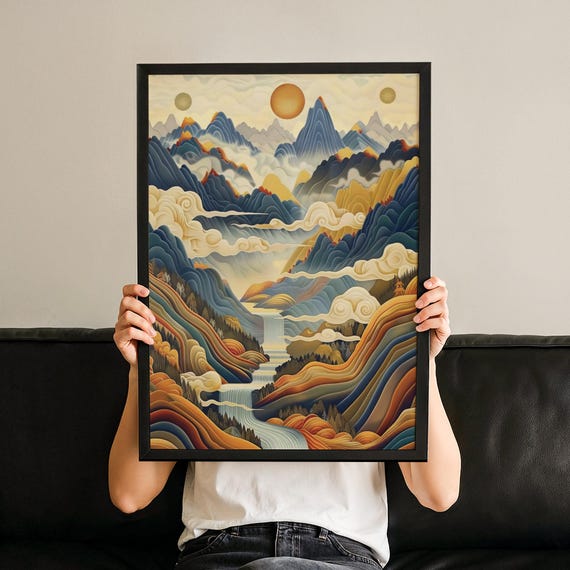 Japandi Poster Wabi Sabi Wall Art Neutral Mountain Lake Print Minimalist Nature Decor Soft Modern Home No 104