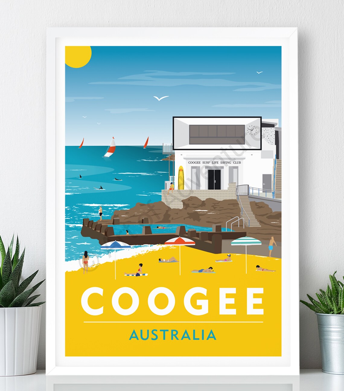 Coogee Beach Surf Life Saving Club Sydney Ocean Vintage Travel Poster