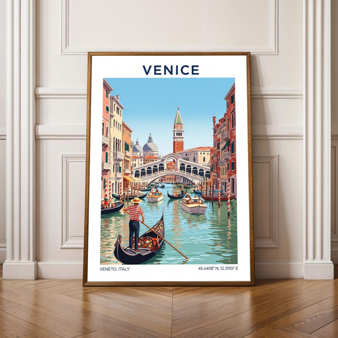 Venice Italy Vintage Gondola Canal Rialto Bridge Travel Poster