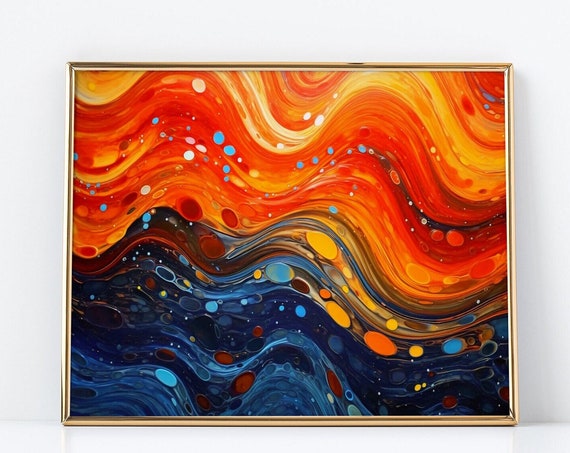 Abstract Painting Of The Night Sky Colorful Waves Fused Glass Art Bold Lines Vivid Colors Splatter Paintings Wall Art