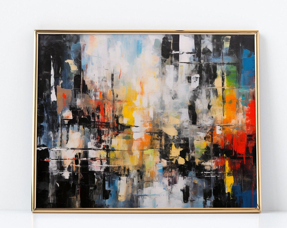 Abstract Cityscape Painting Colorful Vertical Bands Modern Poster