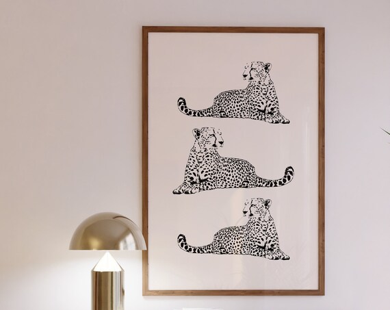 Cheetah Trio Minimalist Black and White Spotted Big Cats Poster