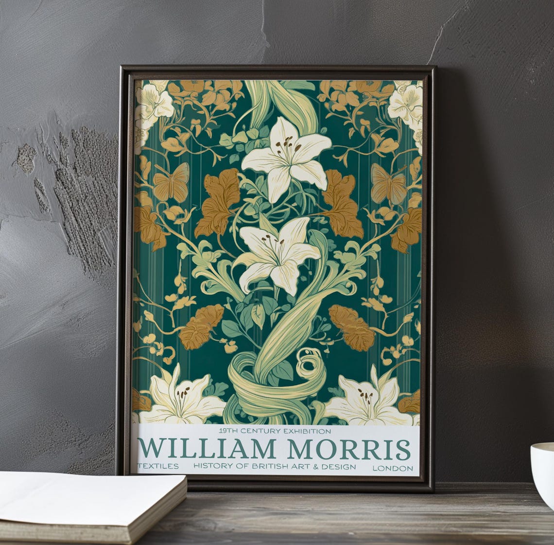 William Morris White Lilies Emerald Green Botanical Art Poster