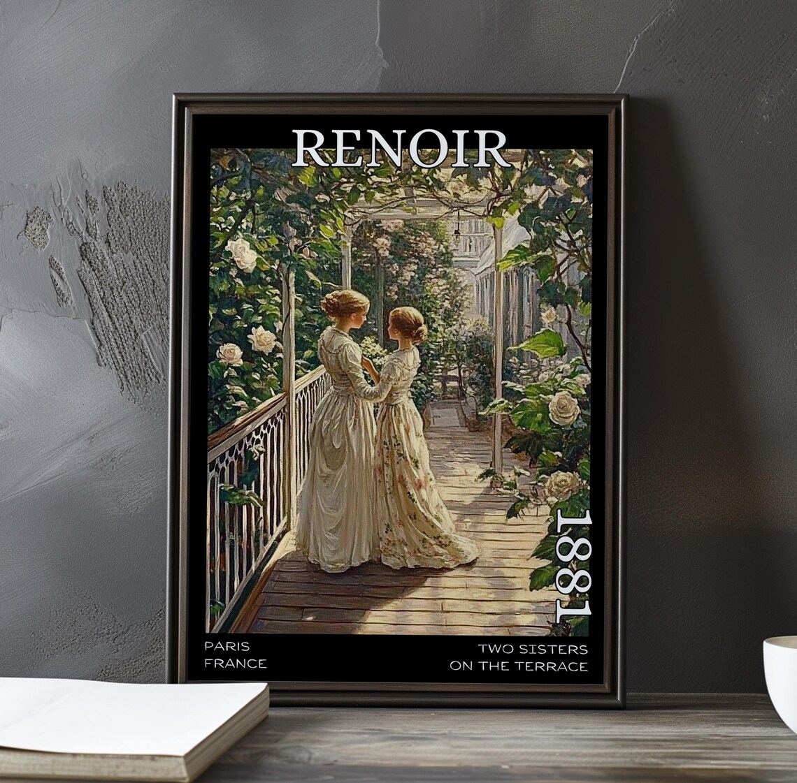 Two Sisters On The Terrace 1881 Renoir Style Women On A Rose Bridge Poster